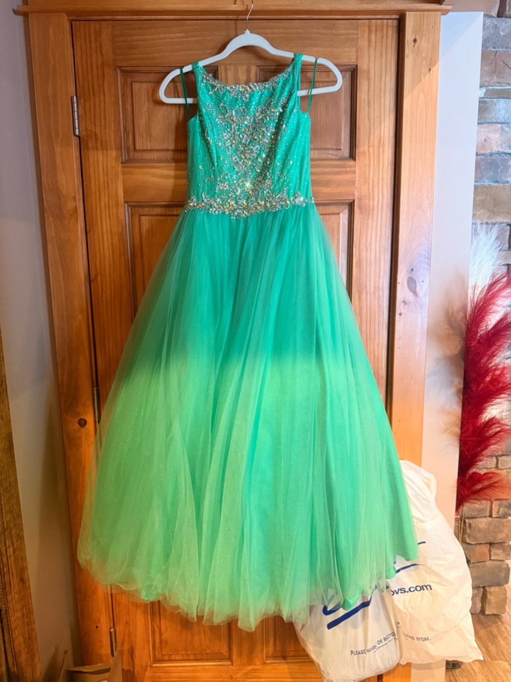 Girls Green Embellished Tulle Party Dress